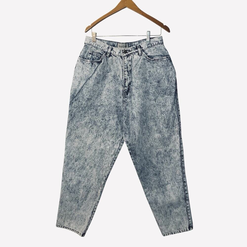 Vintage Bon Jour Womens Acid Washed Ankle Zipper Mom Jeans Sz 18 80s 90s